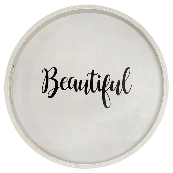 Elegant Designs "Beautiful" 13.75" Round Wood Serving Tray with Handles HG2013-GYB